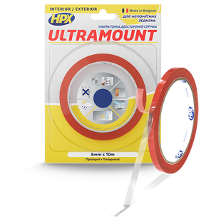 Стрічка двохстороння ULTRA MOUNT 6мм х 10м прозора (блістер) UM0610 фото