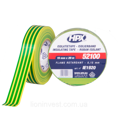 HPX 52100 - 19мм x 20м, желто-зеленая - профессиональная изоляционная лента IE1920 фото