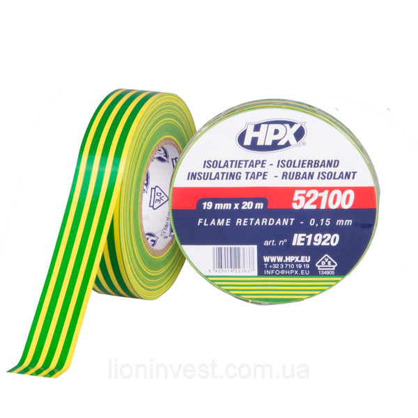 HPX 52100 - 19мм x 20м, жовто-зелена - професійна ізоляційна стрічка IE1920 фото