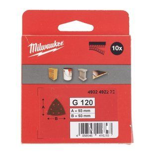 Шлифовальные листы MILWAUKEE, 93х93х93мм HL, зерно 120, (10шт) 4932492272 фото