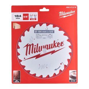 Диск пиляльний по дереву PFTE MILWAUKEE, діаметр 184х5/8"х1,6мм, 24 зуб. 4932471378 фото