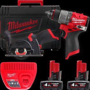 Набір з 2х інструментів акумуляторних безщіткових MILWAUKEE, M12FPP2G2-402X (зарядний пристрій С12, 2 акумулятори М12 В4 4Аг, др 4933480592 фото