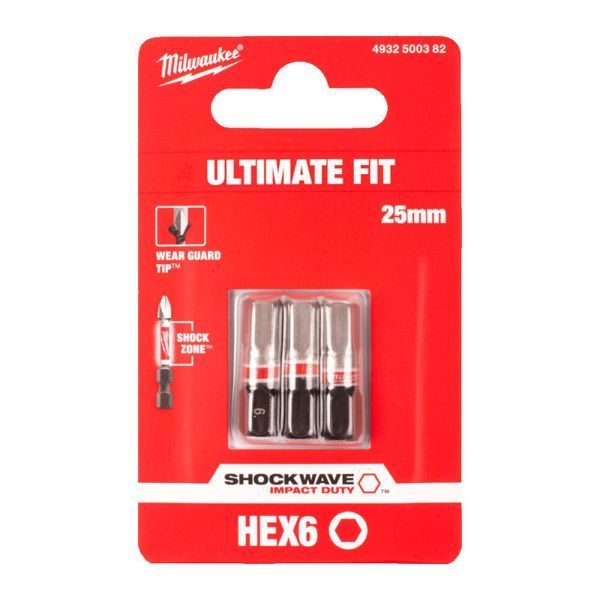 Бита SHOCKWAVE MILWAUKEE, Hex6, 25мм, (3шт) 4932500382 фото