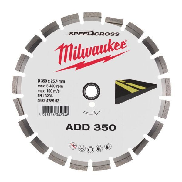 Диск алмазный Speedcross MILWAUKEE ADD 350, &Oslash;350мм (асфальт) 4932478952 фото