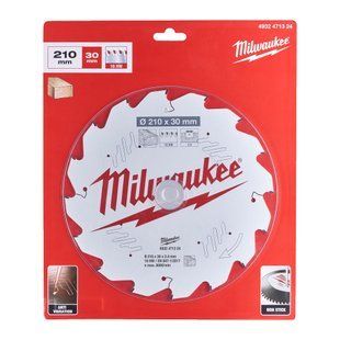 Диск пильный по дереву PFTE THIN KERF MILWAUKEE, &Oslash;210x30x2,4мм, 16зуб. 4932471324 фото