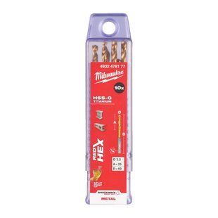 Свердло по металу RedHEX SHOCKWAVE HSS-TiN MILWAUKEE, діаметр 3,5х69х25мм, (10шт), пластикова коробка 4932478177 фото