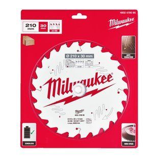 Диск пильный по дереву для настольных пил PFTE MILWAUKEE, &Oslash;210х30х1,9мм, 24 зуб. 4932478095 фото
