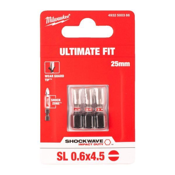 Біта SHOCKWAVE MILWAUKEE, SL0,6x4,5, 25мм, (3шт) 4932500386 фото
