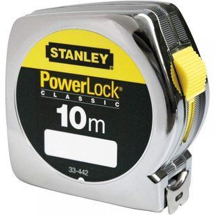 Рулетка STANLEY "Powerlock" : L= 10 x 25 мм. сталева стрічка з покр. Mylar, хромов. корпус 0-33-442 фото