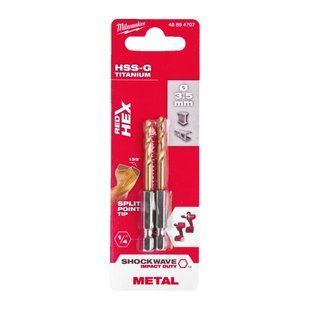 Свердло по металу RedHEX SHOCKWAVE HSS-TiN MILWAUKEE, діаметр 3,5х69х25мм, (2шт) 48894707 фото