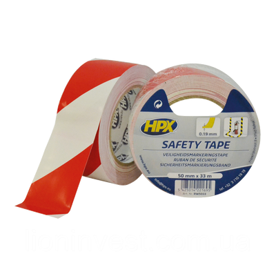 Safety Tape - 50мм х 33м, бело-красная - самоклеющаяся лента безопасности НРХ для разметки RW5033 фото