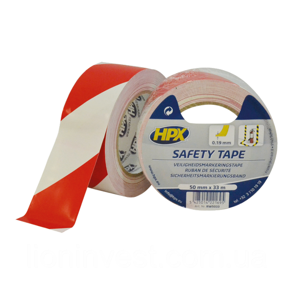 Safety Tape - 50мм х 33м, бело-красная - самоклеющаяся лента безопасности НРХ для разметки RW5033 фото