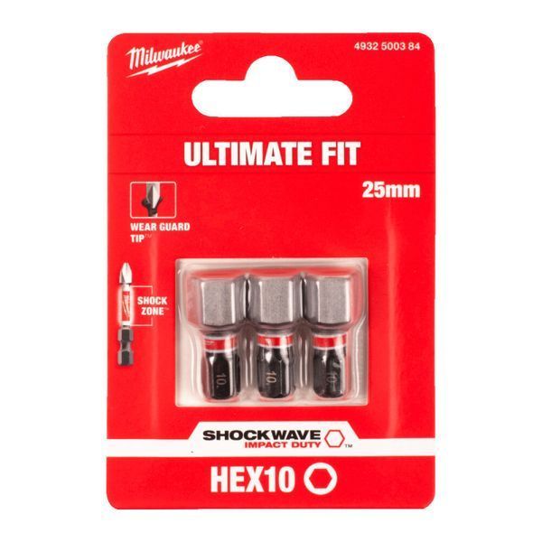 Бита SHOCKWAVE MILWAUKEE, Hex10, 25мм, (3шт) 4932500384 фото