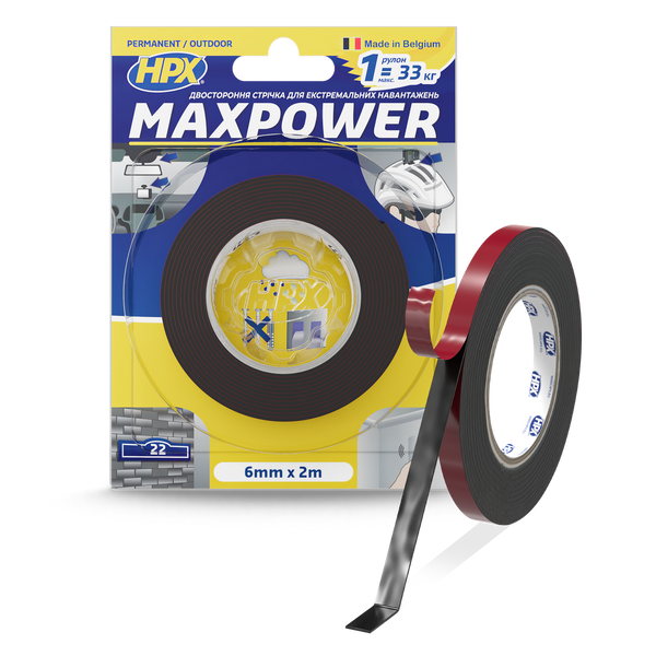 Стрічка двостороння MAXPOWER 6мм х 2м чорна (блістер) OT0602 фото