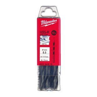 Свердло по металу HSS-R MILWAUKEE DIN338, діаметр 8,5х117х75мм, (10шт), пластикова коробка 4932363519 фото