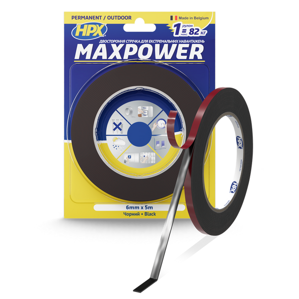 Лента двухсторонняя MAXPOWER 6мм х 5м черная (блистер) OT0605 фото