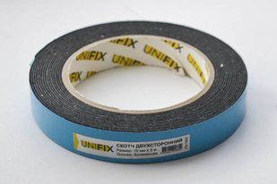 Стрічка клейка двостороння на вспіненій основі 19мм*5м чорна UNIFIX 051768 фото
