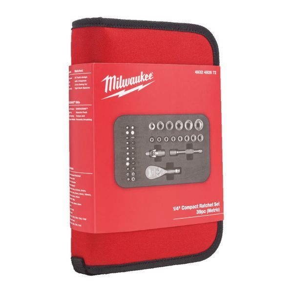 Набор головок торцевых хромированных &frac14;&rdquo; + ударные биты MILWAUKEE, (4-14мм) (39шт) 4932492672 фото