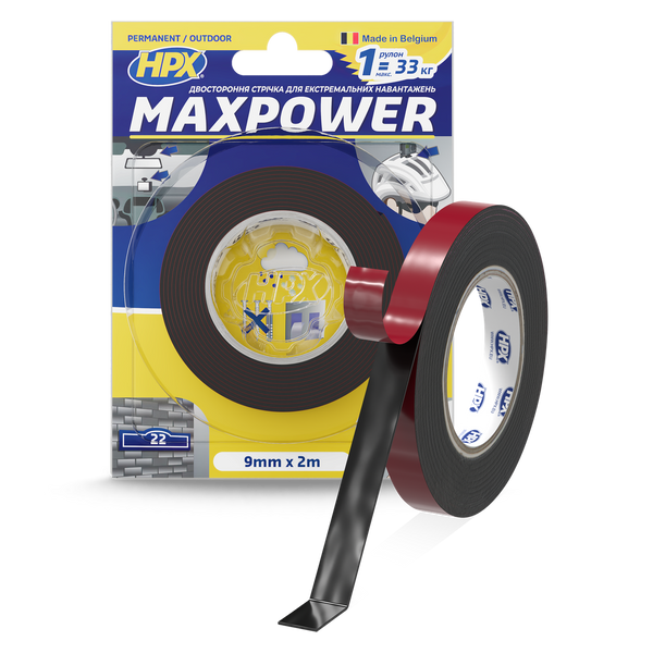 Стрічка двостороння MAXPOWER 9мм х 2м чорна (блістер) OT0902 фото