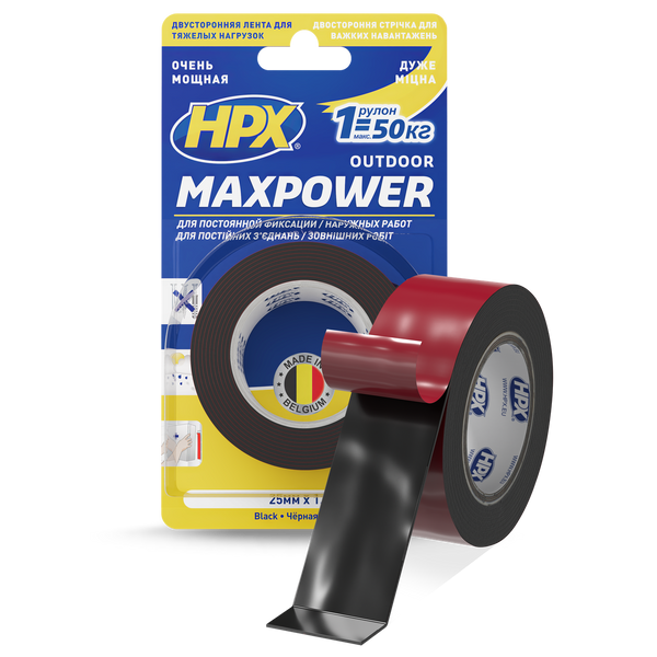 Лента двухсторонняя MAXPOWER 25мм х 1,5м черная (блистер) OT2502 фото