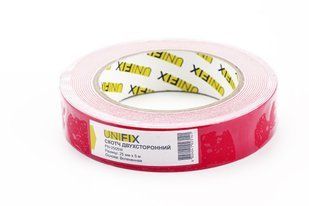 Стрічка клейка двостороння на вспіненій основі 25мм*5м біла UNIFIX 052979 фото