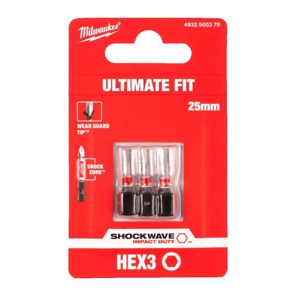 Бита SHOCKWAVE MILWAUKEE, Hex3, 25мм, (3шт) 4932500379 фото