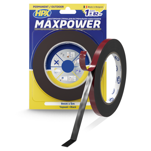 Стрічка двохстороння MAXPOWER 9мм х 5м чорна (блістер) OT0905 фото