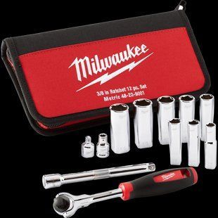 Набір головок торцевих хромованих 3/8" TRADESMAN MILWAUKEE з тріскачкою (12шт) в трикотажному чохлі (заміна на 4932501196) 48229001 фото