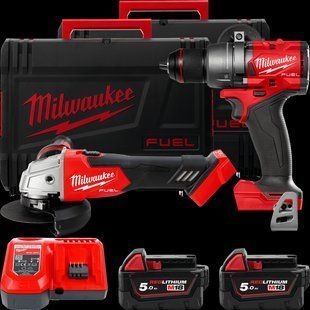 Набір акумуляторних інструментів Milwaukee M18FPP2E3-502X (ударний дриль M18 FPD3, кутова шліфувальна машина M18 FSAG125X, 2xаку 4933492516 фото