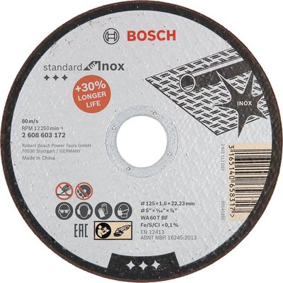 Отрезной круг Bosch Standard for INOX 125х1,6 мм, прямой 2608603172 фото
